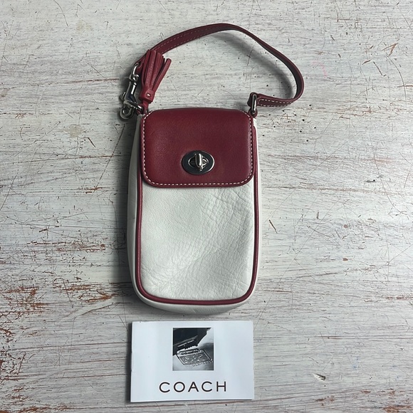 Coach Handbags - Coach Wristlet Cigarette Pouch Cell Phone Purse Red Cream